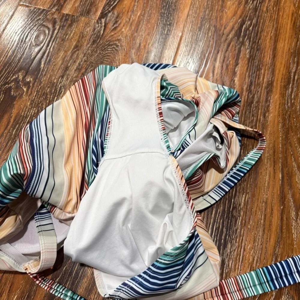 BloomChic 22-24 One Piece Swimsuit Womens Multicolor Striped Ruched Halter